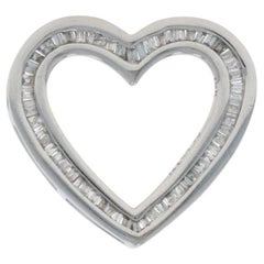 White Gold Diamond Heart Pendant - 14k Baguette .25ctw Love