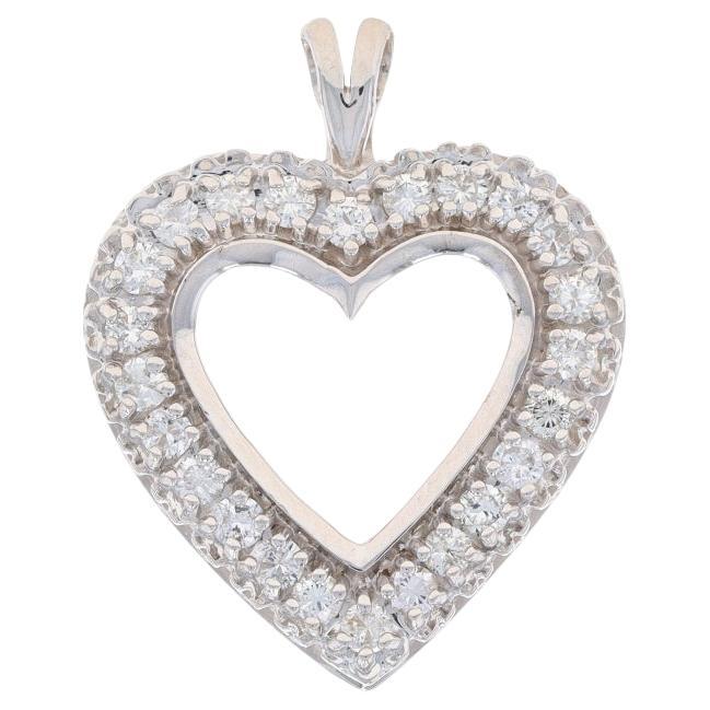 Pendentif coeur en or blanc - 14k diamant rond brillant 1.00ctw Love