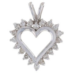 White Gold Diamond Heart Pendant - 14k Round Brilliant .50ctw Love Wreath