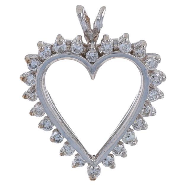 White Gold Diamond Heart Pendant - 14k Round Brilliant .70ctw Love Wreath