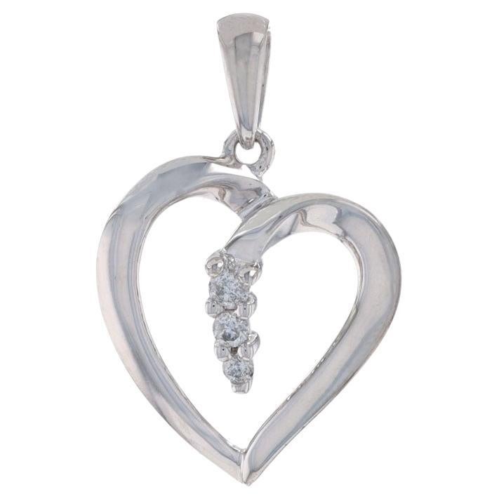 White Gold Diamond Heart Pendant - 14k Round Brilliant Love For Sale