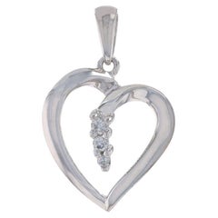 White Gold Diamond Heart Pendant - 14k Round Brilliant Love