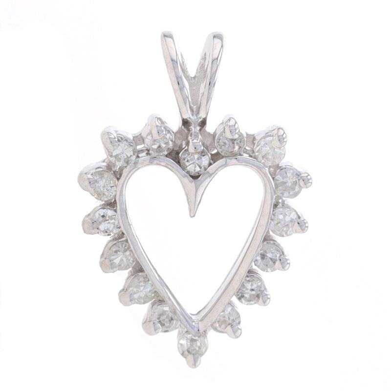 Metal Content: 14k White Gold

Stone Information
Natural Diamonds
Total Carats: .24ctw
Cut: Single
Color: G - H
Clarity: SI2 - I1

Theme: Heart, Love

Measurements
Tall (from stationary bail): 11/16