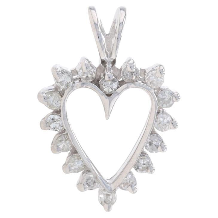 White Gold Diamond Heart Pendant - 14k Single Cut .24ctw Love For Sale