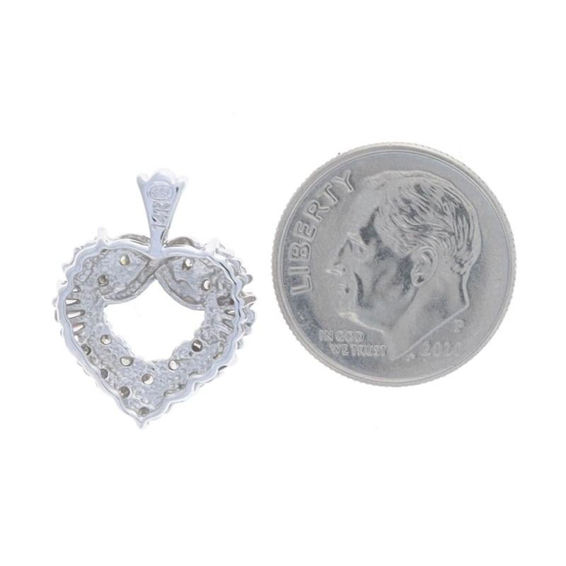 Baguette Cut White Gold Diamond Heart Pendant - 14k Single Cut & Baguette .25ctw Love Wreath For Sale