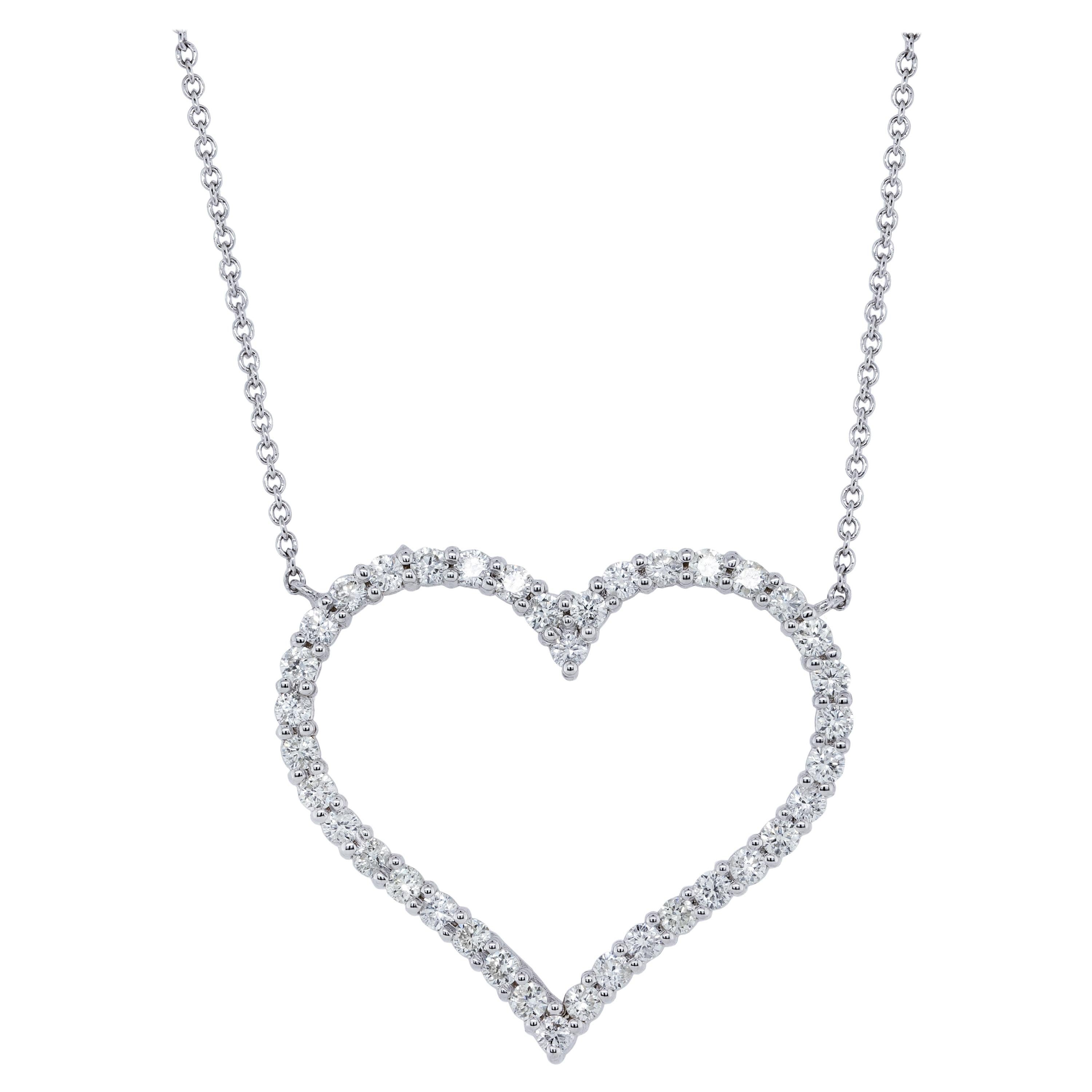 White Gold Diamond Heart Pendant For Sale
