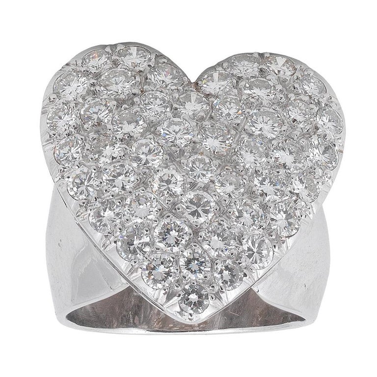 White Gold Diamond Heart Ring at 1stdibs