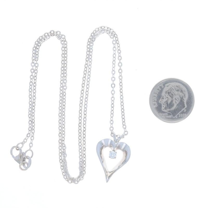 Round Cut White Gold Diamond Heart Solitaire Pendant Necklace 18 3/4