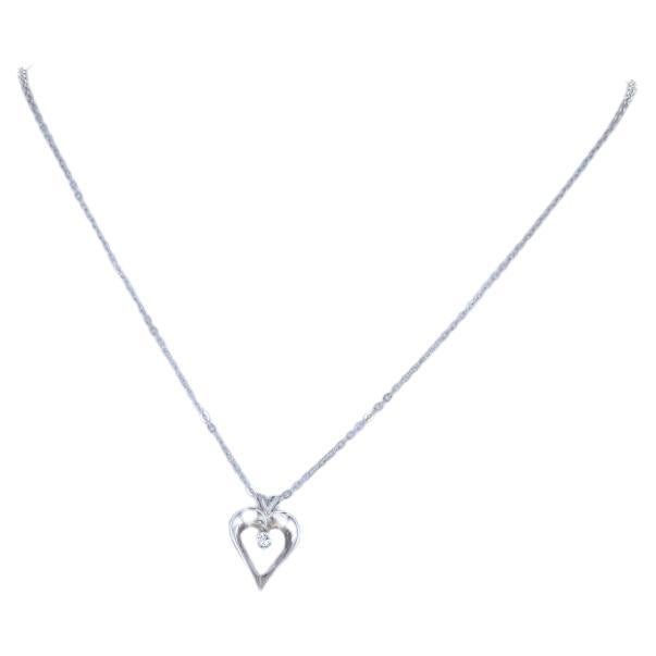 White Gold Diamond Heart Solitaire Pendant Necklace 18 3/4" - 14k Round Love For Sale