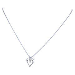 Halskette aus Weißgold mit Diamant-Herz Solitär-Anhänger 18 3/4" - 14k runder Liebe