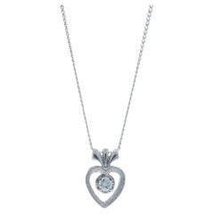 White Gold Diamond Heart Solitaire Pendant Necklace 19" 14k Round .15ct Love
