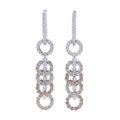White Gold Diamond Hoop Dangle Earrings -14k Rd 2.00ctw Eternity Journey Pierced