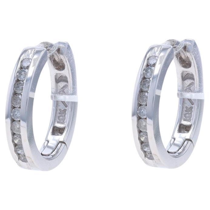 White Gold Diamond Hoop Earrings - 10k Single Cut .25ctw Pierced