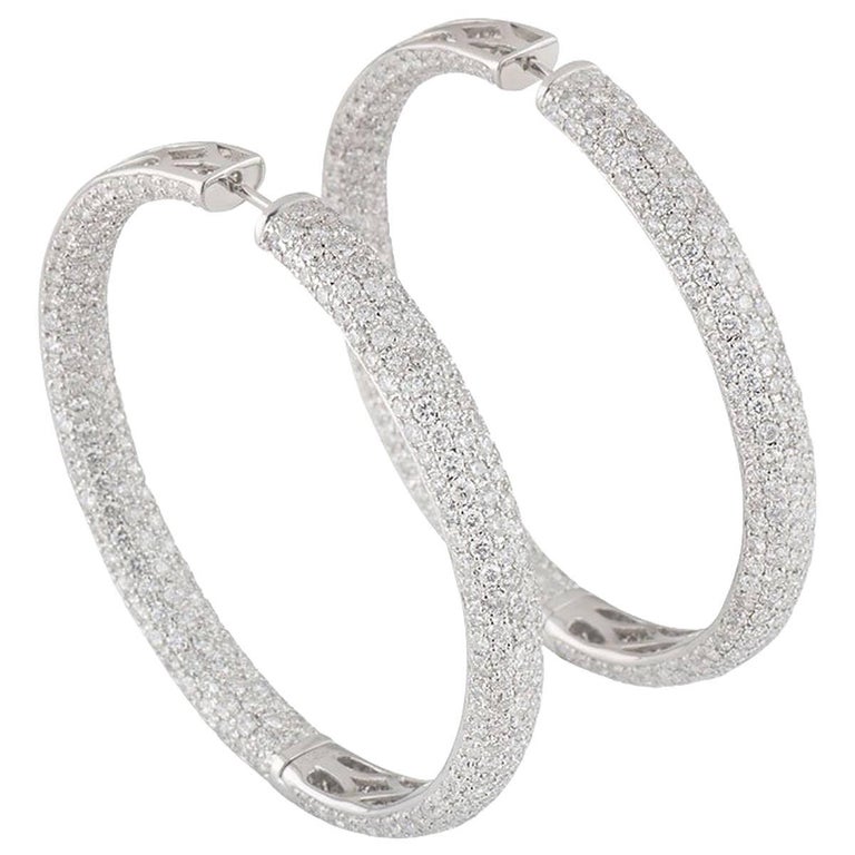 White Gold Diamond Hoop Earrings 13.64 carats For Sale at 1stdibs