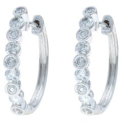 White Gold Diamond Hoop Earrings 14k Round Brilliant 1.00ctw Pierced
