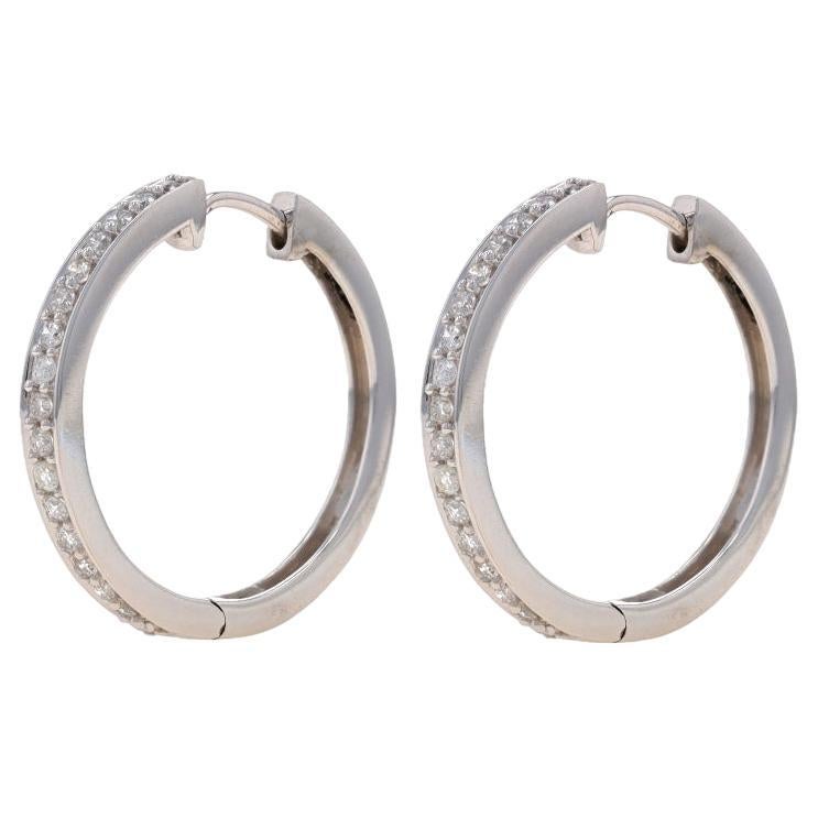 White Gold Diamond Hoop Earrings - 14k Round Brilliant .50ctw Pierced For Sale