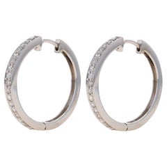 White Gold Diamond Hoop Earrings - 14k Round Brilliant .50ctw Pierced