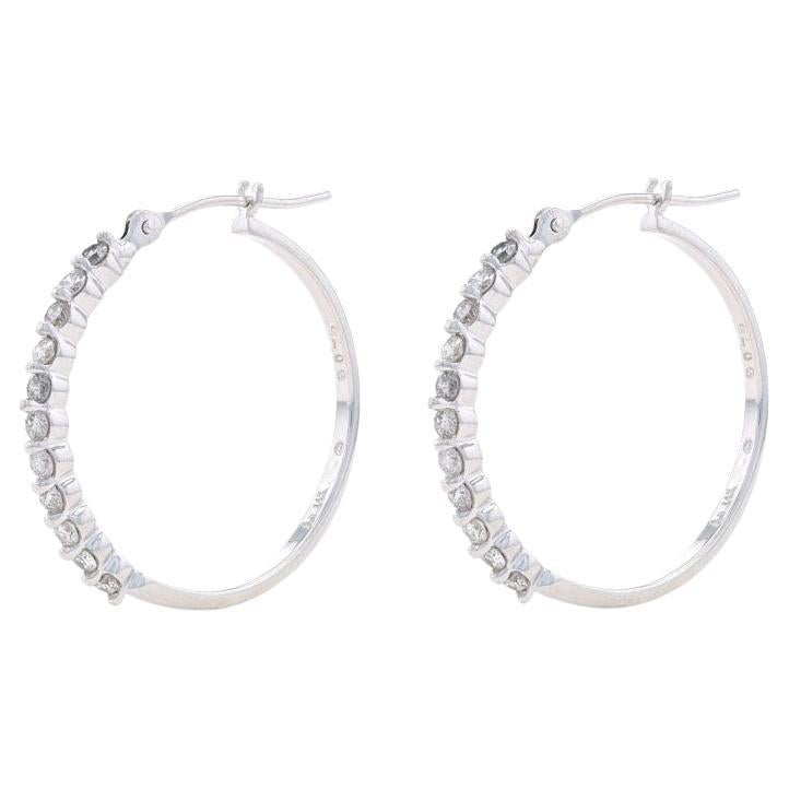 White Gold Diamond Hoop Earrings - 14k Round Brilliant .50ctw Pierced