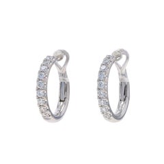 White Gold Diamond Hoop Earrings - 18k Round Brilliant .50ctw French Set Pierced