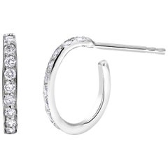Fourteen Karat White Gold Diamond Hoop Earrings Measuring Half Inch