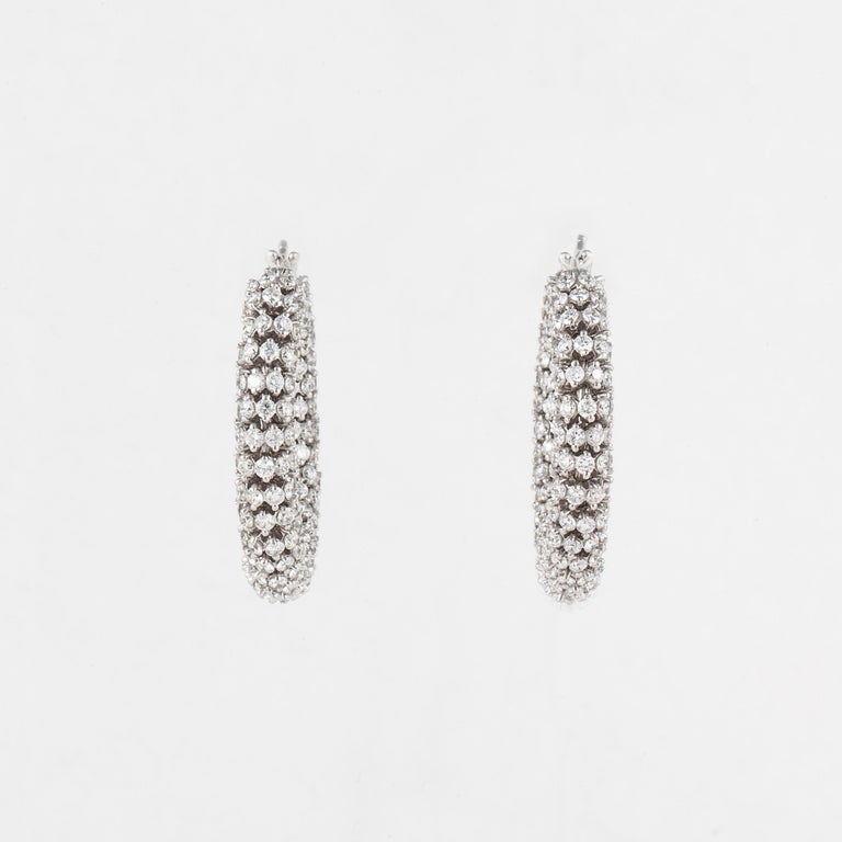 Diamond Rondel Hoop Earrings in 18K White Gold For Sale at 1stDibs