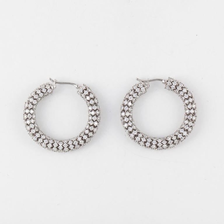 Diamond Rondel Hoop Earrings in 18K White Gold For Sale at 1stDibs