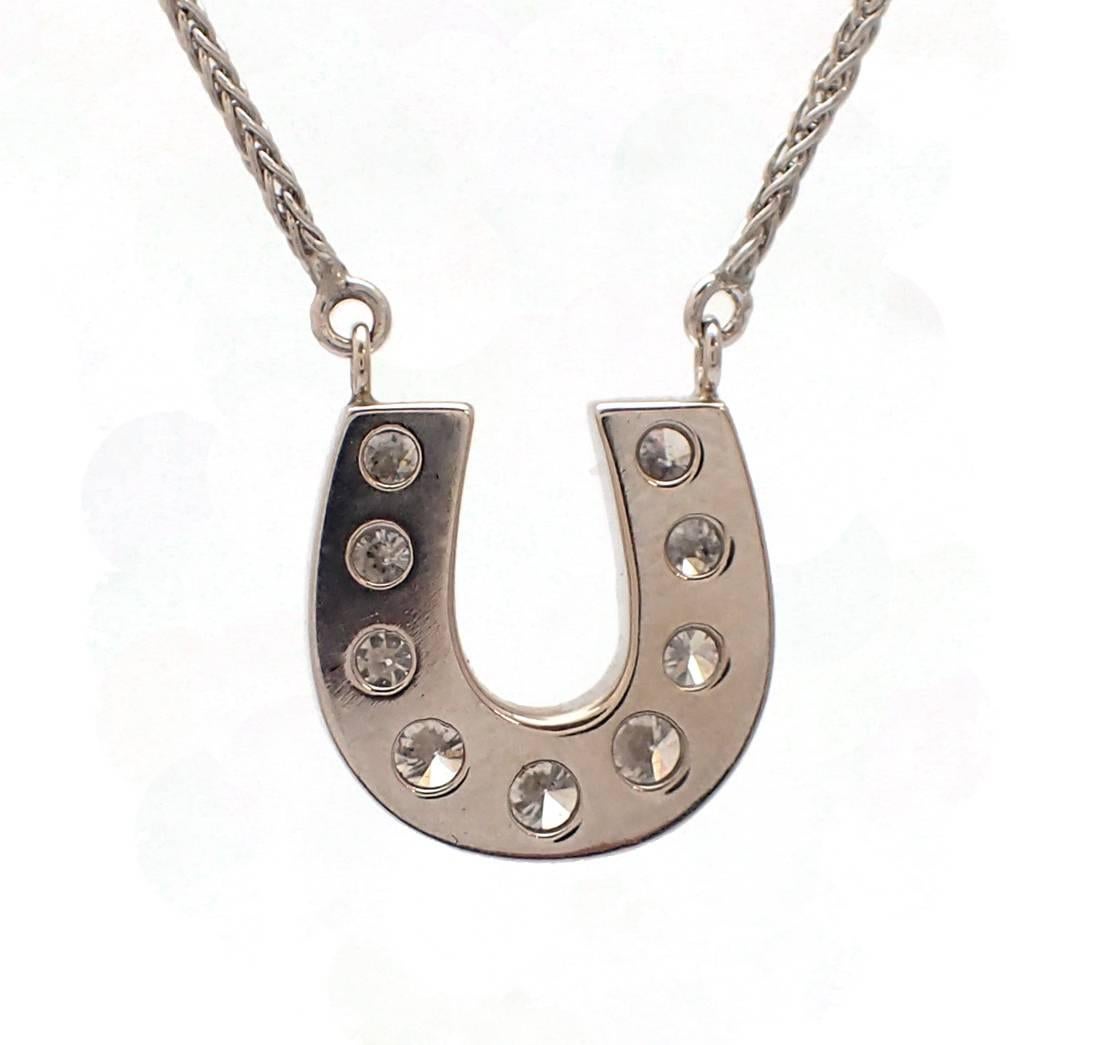 White Gold Diamond Horseshoe Pendant In Excellent Condition For Sale In New York, NY