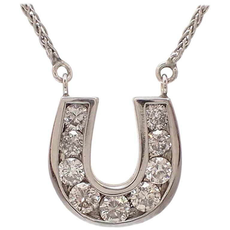 White Gold Diamond Horseshoe Pendant For Sale at 1stdibs