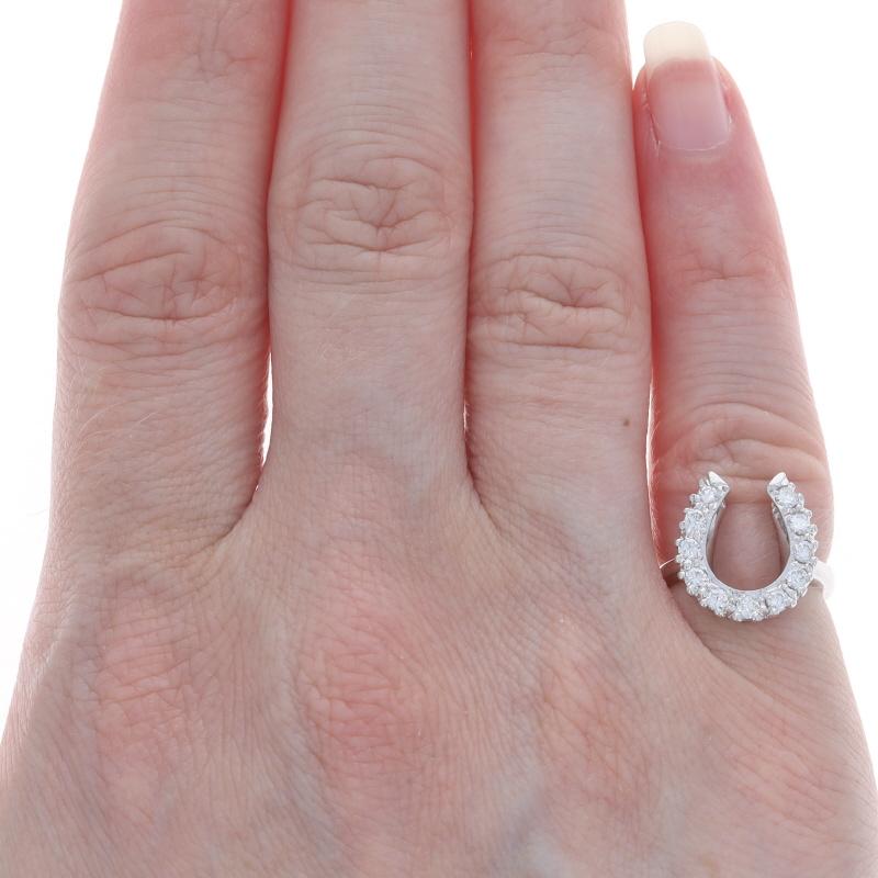 Round Cut White Gold Diamond Horseshoe Ring - 14k Round .33ctw Equestrian Good Luck