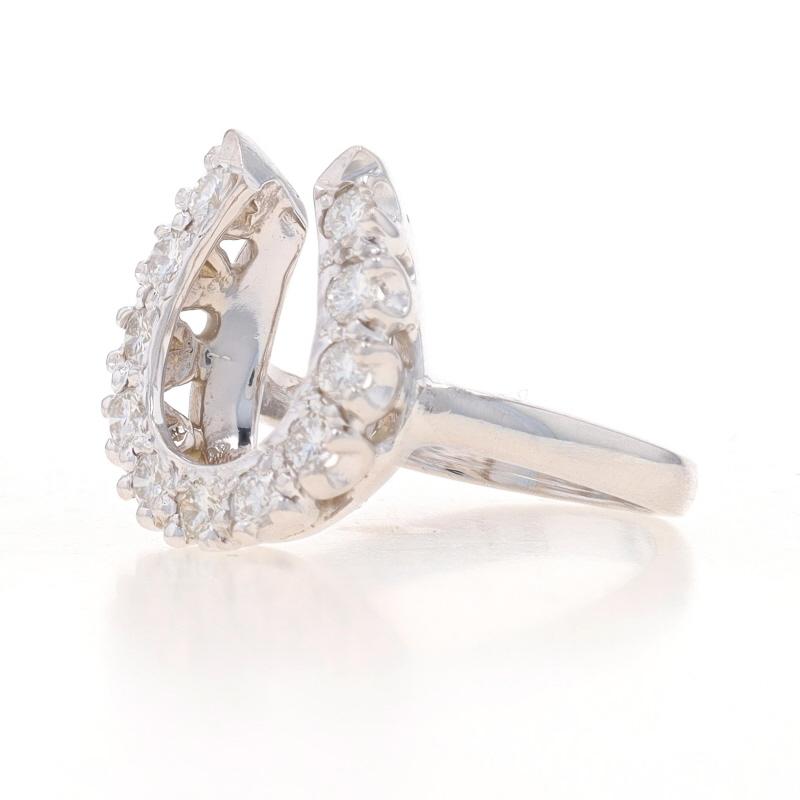 White Gold Diamond Horseshoe Ring - 14k Round .33ctw Equestrian Good Luck In Excellent Condition In Greensboro, NC