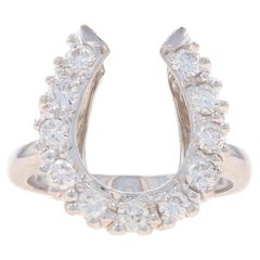 White Gold Diamond Horseshoe Ring - 14k Round .33ctw Equestrian Good Luck