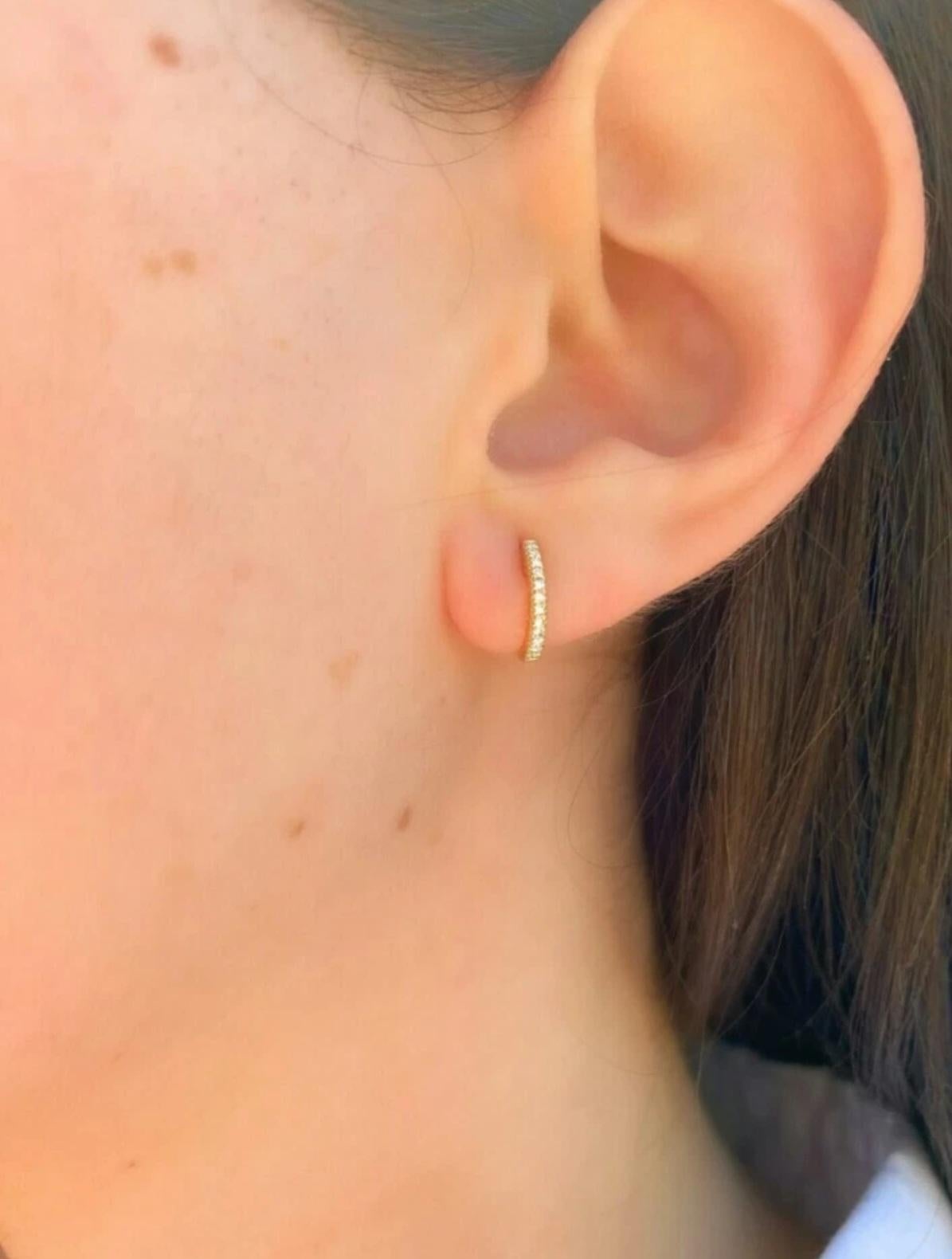 White Gold Diamond Huggie Earring Diamond Earring Small Hoop 12mm Huggie Earring For Sale 4