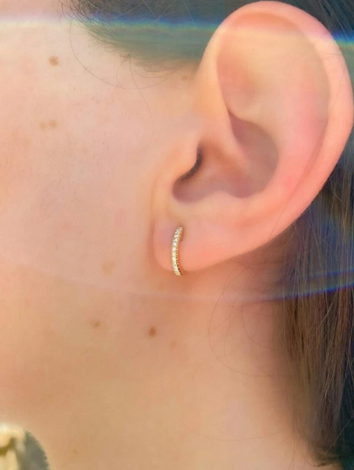 White Gold Diamond Huggie Earring Diamond Earring Small Hoop 12mm Huggie Earring For Sale 5