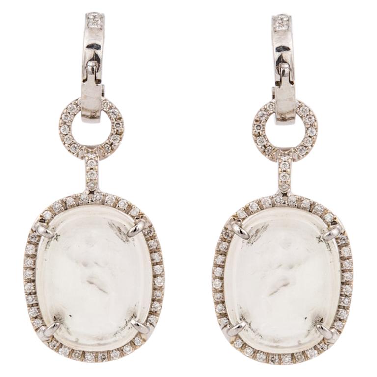 Mazza 14K White Gold Diamond Huggie Earrings with Venetian Glass Drops For Sale