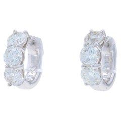 Boucles d'oreilles Huggie en or blanc - 14k diamant rond brillant 1.23ctw