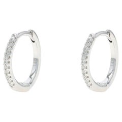 White Gold Diamond Huggie Hoop Earrings - 14k Round Pierced