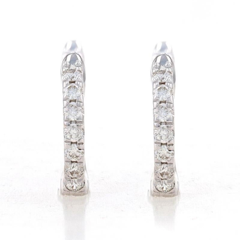 Round Cut White Gold Diamond Huggie Hoop Earrings - 18k Round .14ctw French Set Pierced For Sale