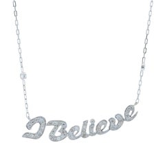 White Gold Diamond I Believe Pendant Necklace 14k Round 1.03ctw Name Plate