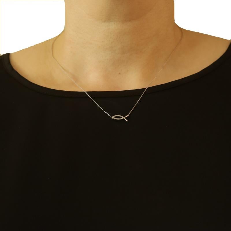 Taglio rotondo Collana con ciondolo Ichthys in oro bianco da 16