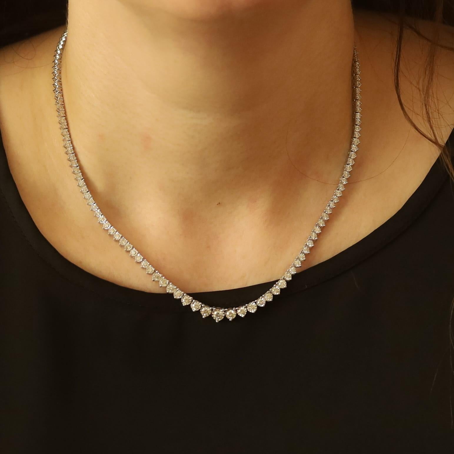 Collar Tenis Graduado Oro Blanco Conjunto Ilusión Diamantes 17 1/2