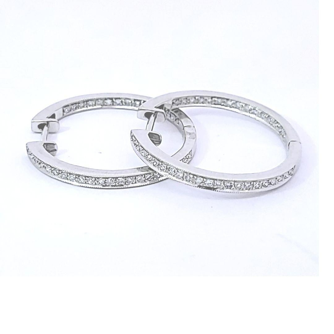 Women's or Men's White Gold Diamond In and Out Earrings For Sale