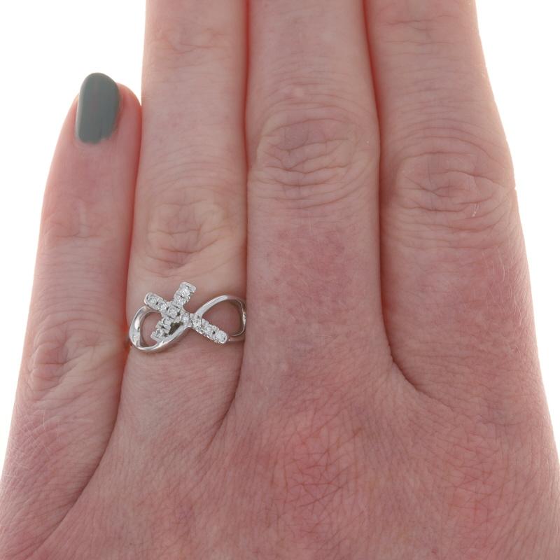 Round Cut White Gold Diamond Infinity Cross Ring - 10k Round .16ctw Everlasting Faith For Sale