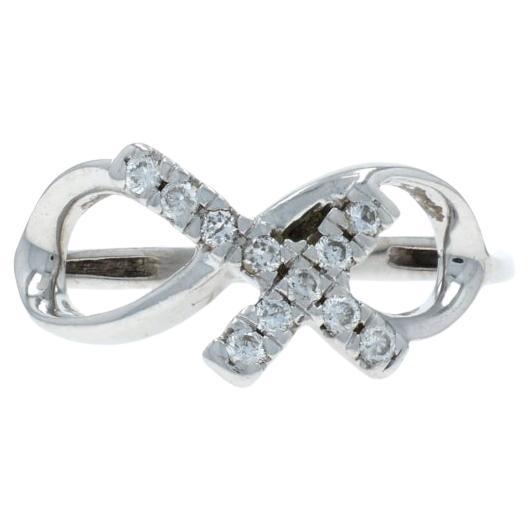 White Gold Diamond Infinity Cross Ring - 10k Round .16ctw Everlasting Faith For Sale