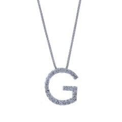 White Gold Diamond Initial G Pendant Necklace 18" -14k Rd .50ctw Monogram Letter