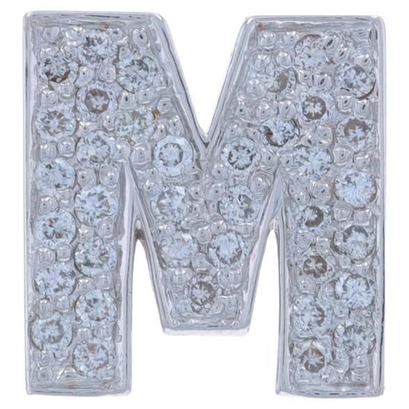 Or blanc Diamant Initial M Collier Enhancer Clip Charm 14k Round.35ctw en vente