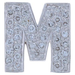 Or blanc Diamant Initial M Collier Enhancer Clip Charm 14k Round.35ctw