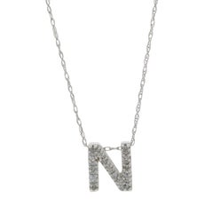 White Gold Diamond Initial N Pendant Necklace 16" -10k Single Ct Monogram Letter