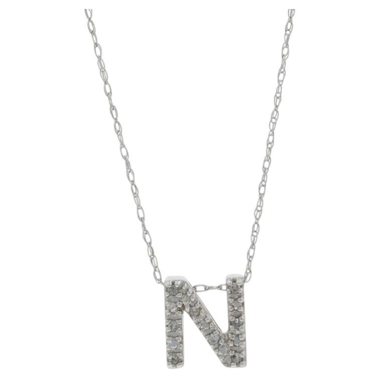Weißgold Diamant Initial N Anhänger Halskette 16" -10k Single Ct Monogram Letter