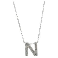 White Gold Diamond Initial N Pendant Necklace 16" -10k Single Ct Monogram Letter