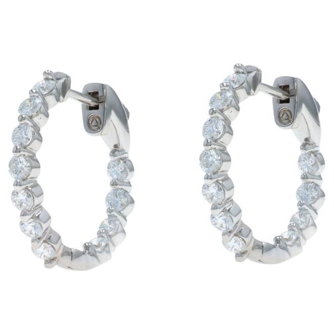 Orecchini a cerchio in oro bianco con diamanti all
interno e all
esterno - 14k Rotondo 1,15ctw